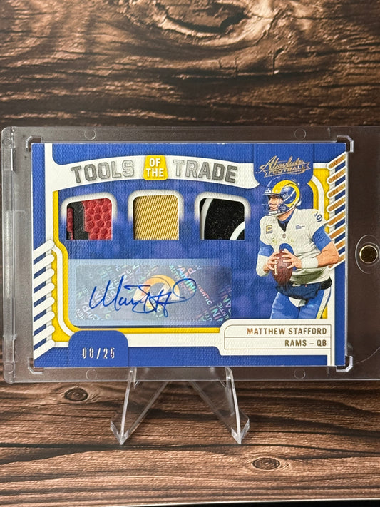 2022 Absolute Matthew Stafford Tools of the Trade Triple Auto Gold Stars /25 Rams